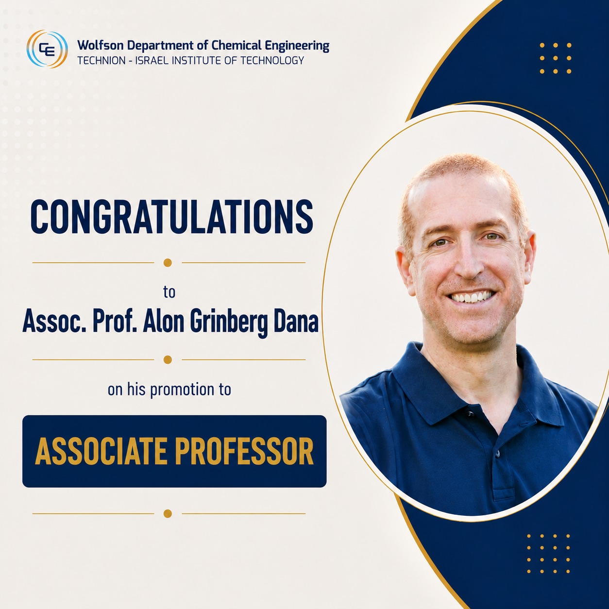 Congratulations to Assoc. Prof. Alon Grinberg Dana on his promotion