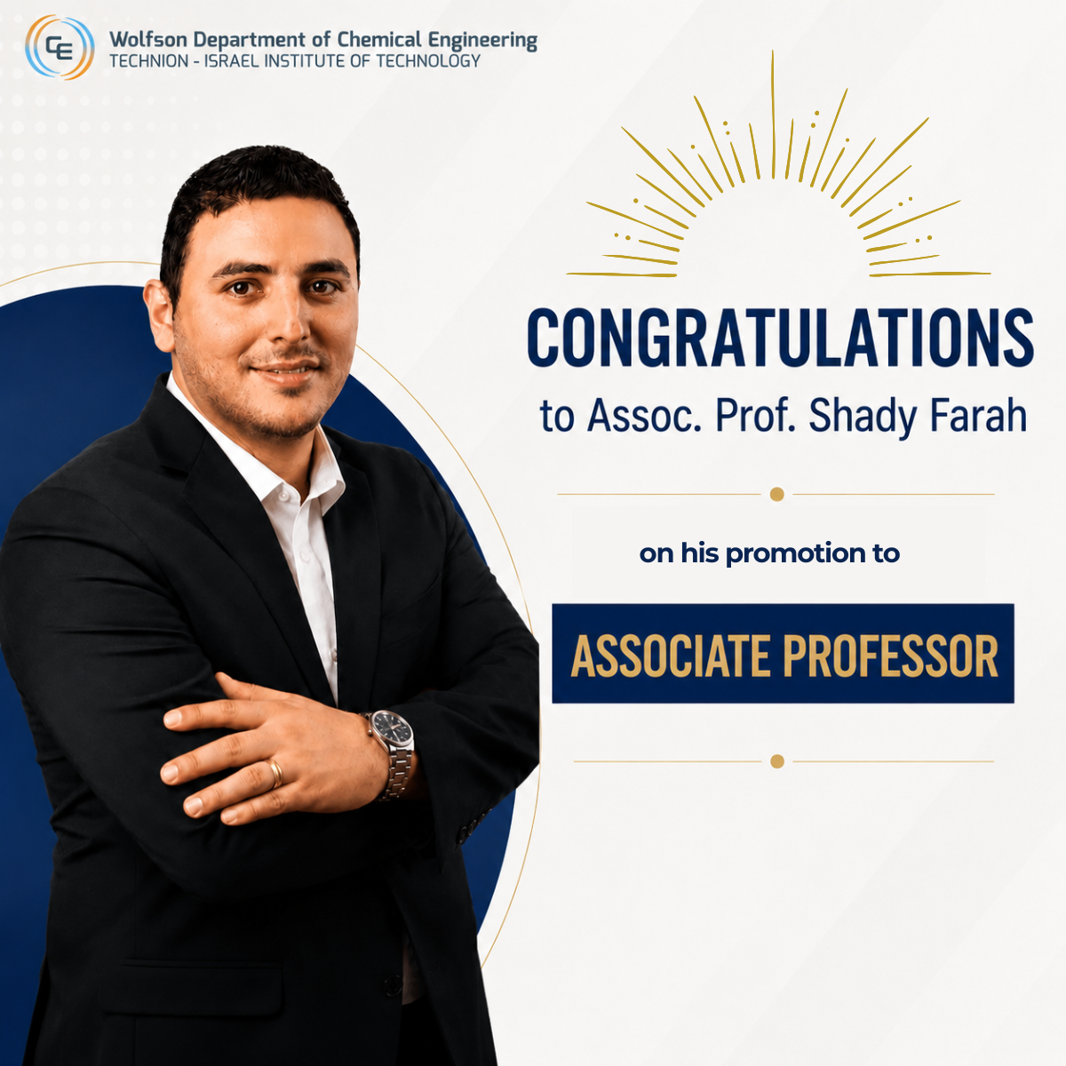 Congratulations to Assoc. Prof. Shady Farah on his promotion
